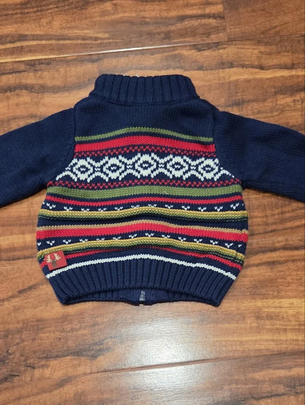 Gymboree NWT 0-3 Months Navy/Red Fair Isle Zip Sweater and Moose Hat Set